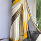 Semi georgette saree with yellow black border-stitched blouse