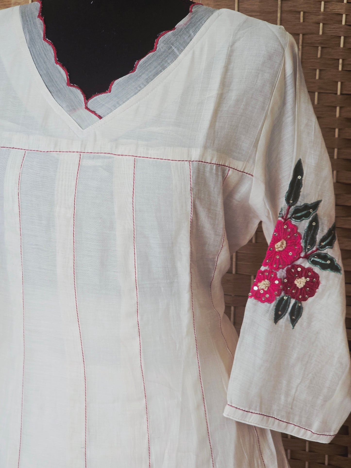 Malai chanderi  A line 3 pc salwar suit set with beautiful work