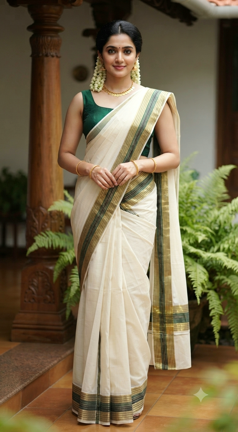Onam set mund-black/green ( 3.85*280 length)