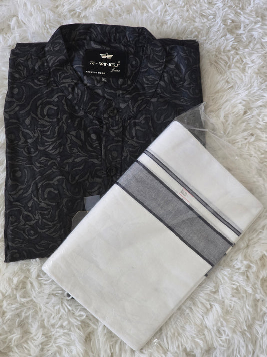 Mens short kurta(black/grey)with mund combo