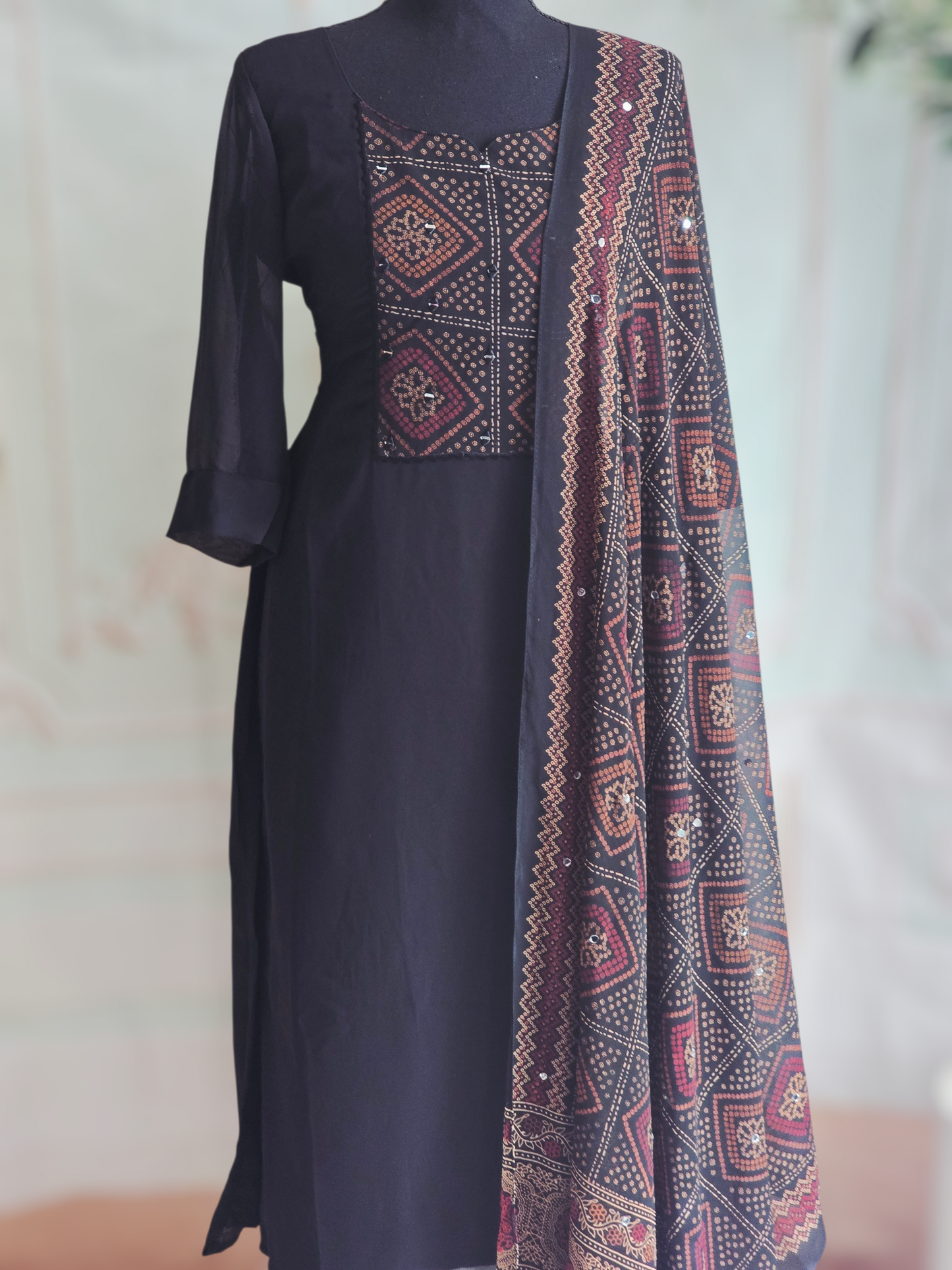 Faux georgette 3 pc salwar suit with beautiful dupatta ( mirror work)