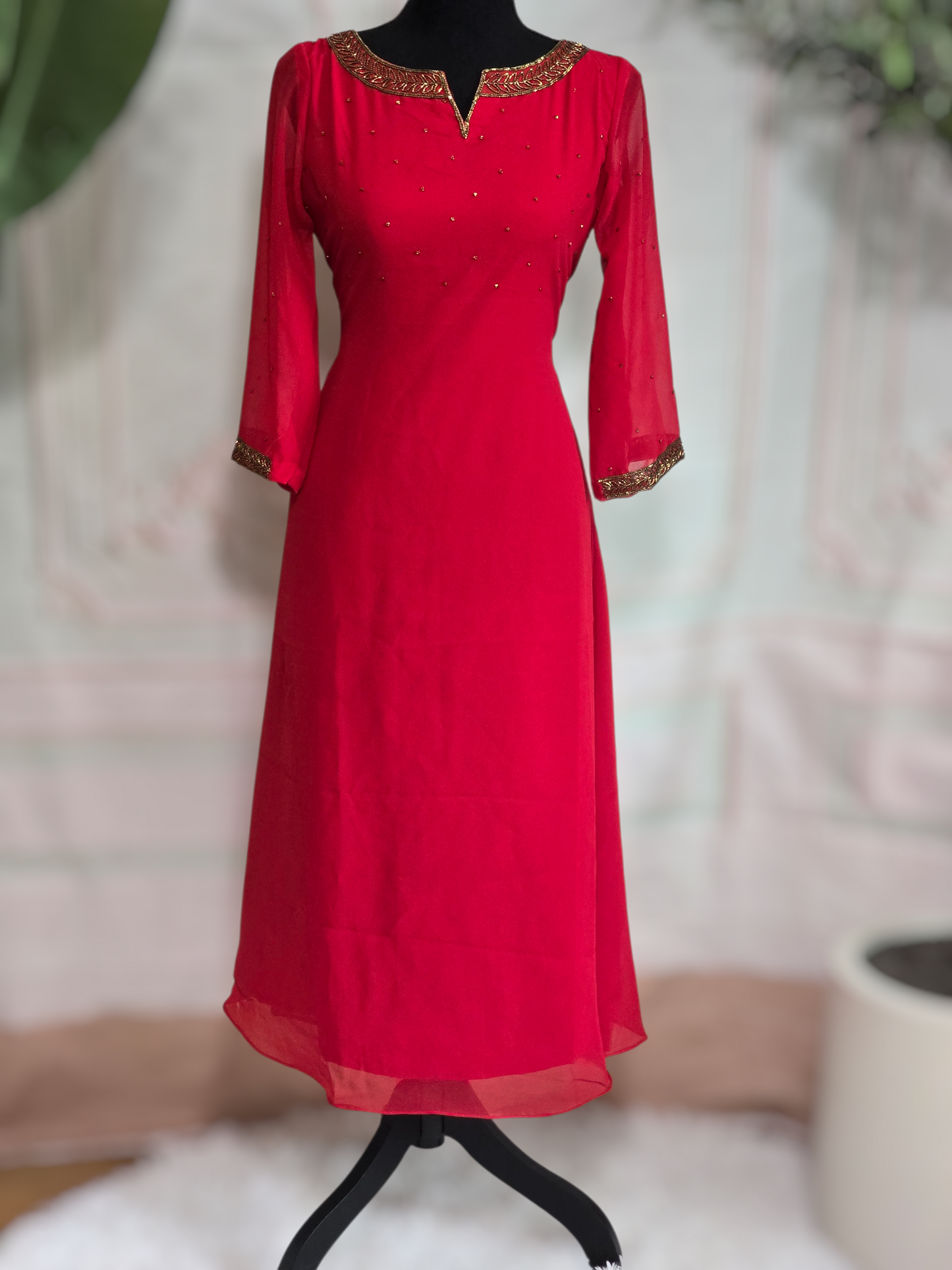 Semi silk A line kurti with Neck pattern