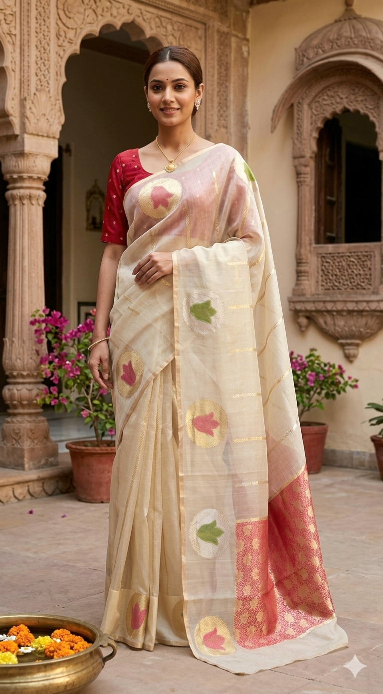 Pure Rangkat kora handloom silk saree with pallu design- stitched blouse
