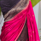 Tussar raw silk saree with banarasi border- contrast blouse (blue)