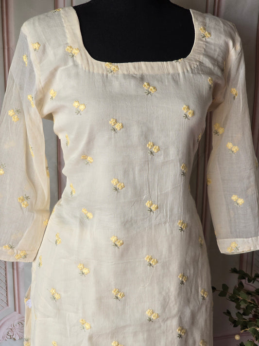 Malai chanderi off white kurti with floral work