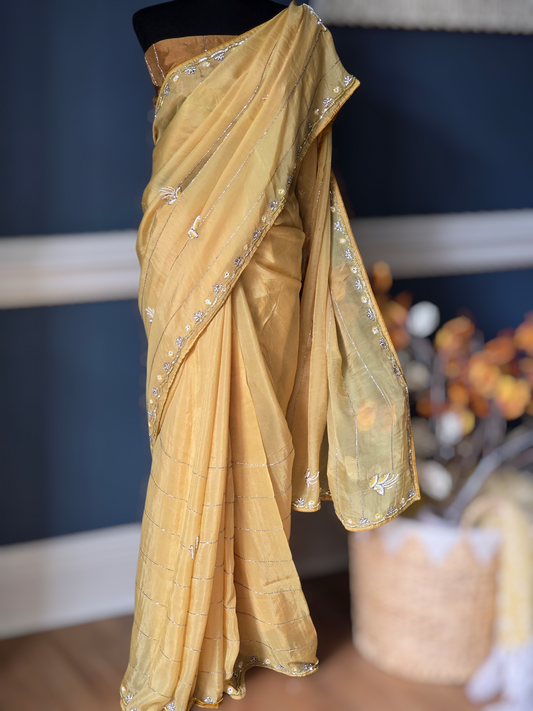 Pure organza saree with stone work- stitched blouse