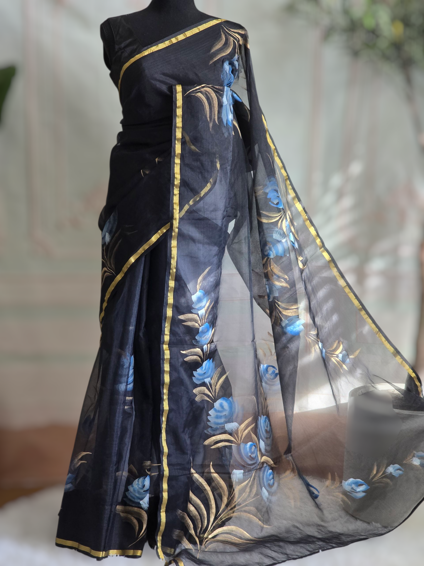 Soft organza with floral pinting design (lightweight)- stitched blouse