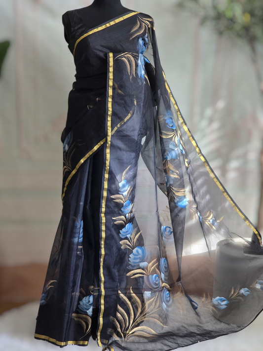 Soft organza with floral pinting design (lightweight)- stitched blouse