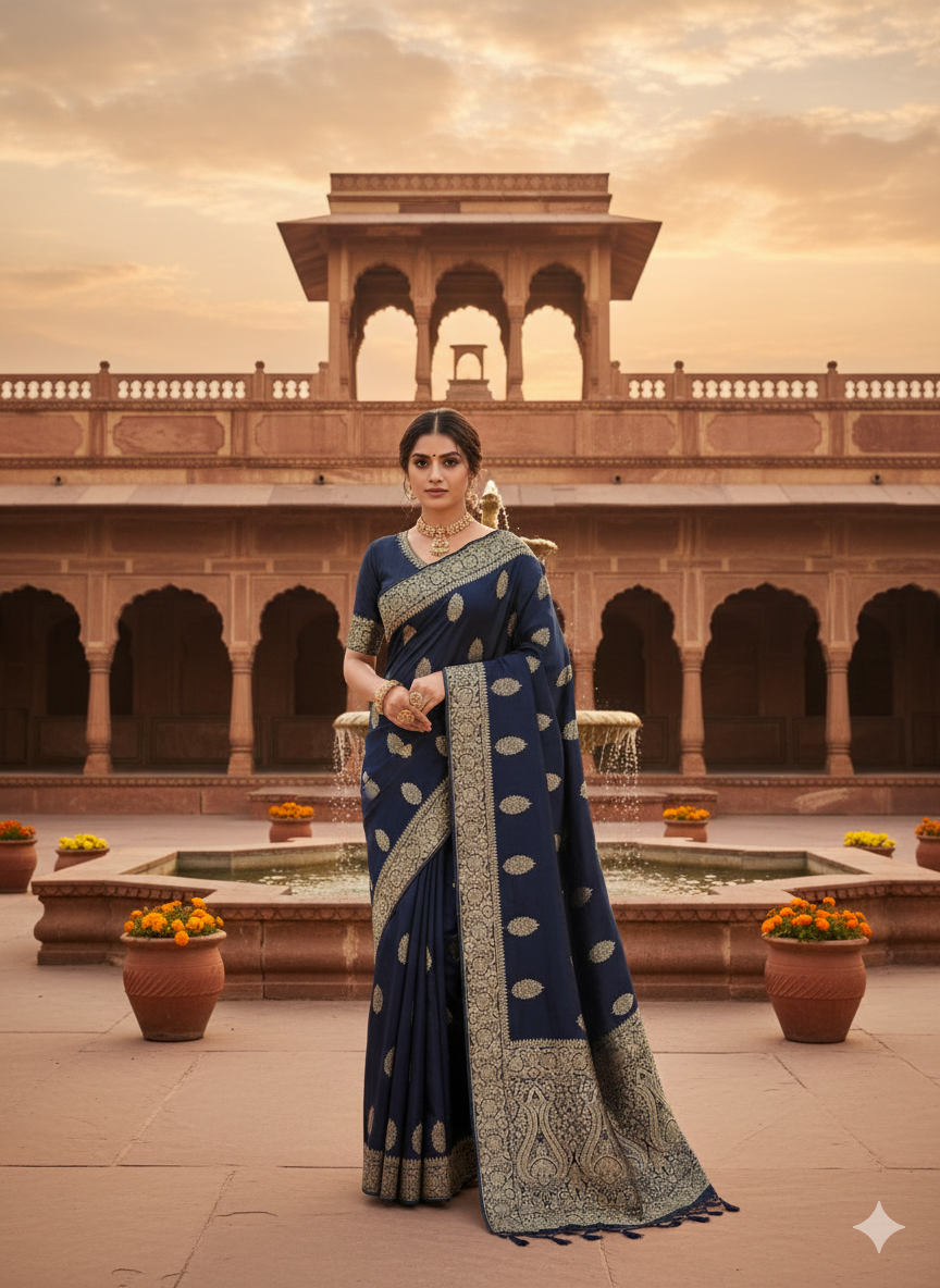 Navy blue banarasi saree with BP