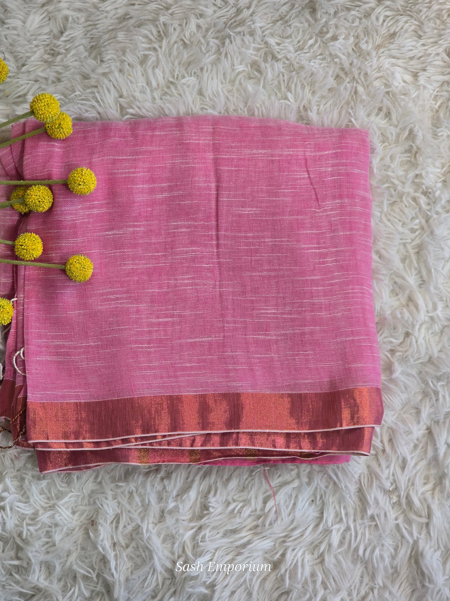 Linen- cotton saree with copper border- stitched blouse