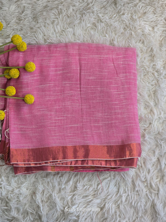 Linen- cotton saree with copper border- stitched blouse