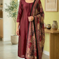 Semi raw silk 3 pc salwar suit set-Maroon