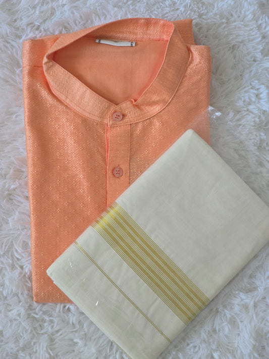 Mens kurta with mund combo(peach)