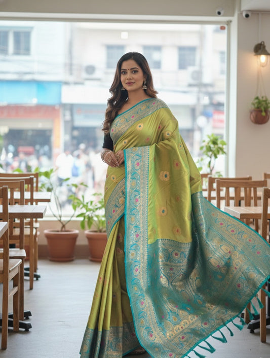 kanchi silk saree with meenakari design - contrast BP