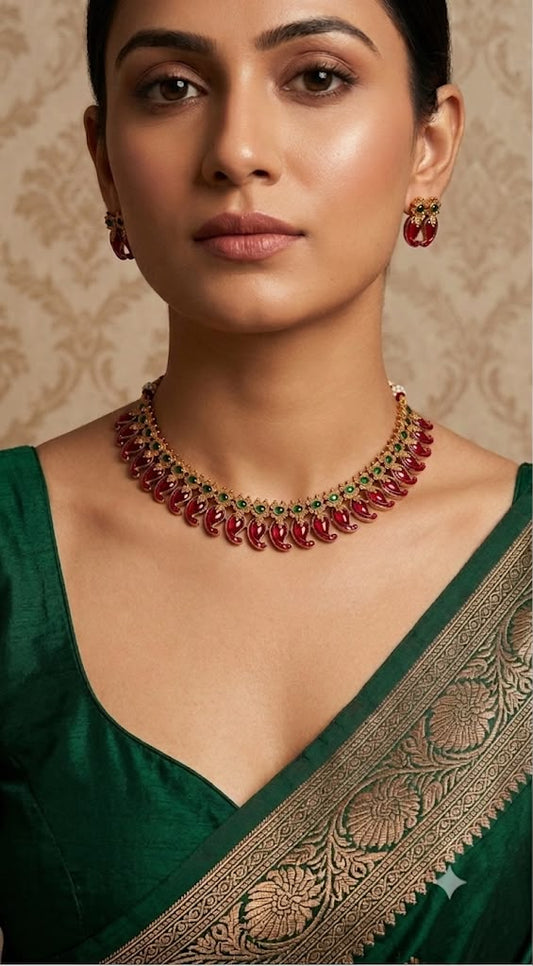Traditional mango design necklace set( red)
