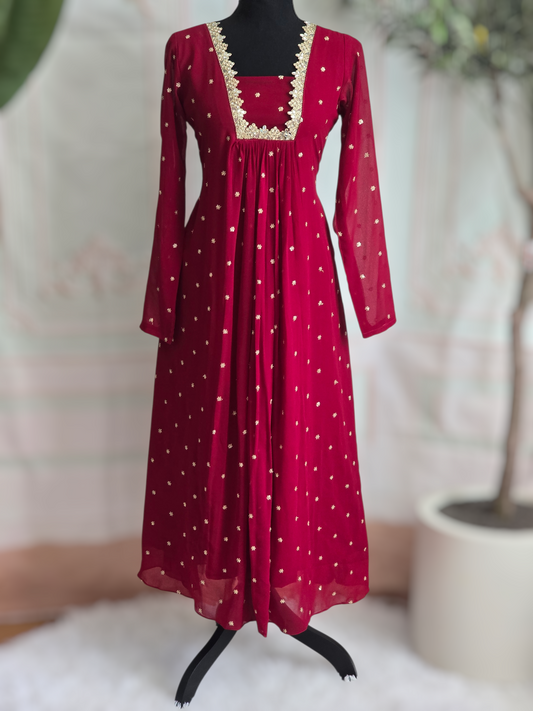 Faux georgette A line kurti ( Christmas special)