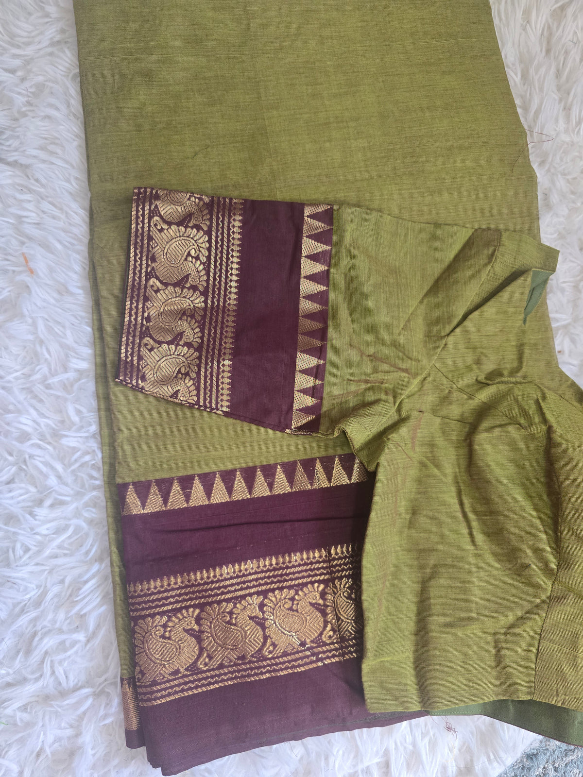 Chettinad cotton saree with stitched blouse