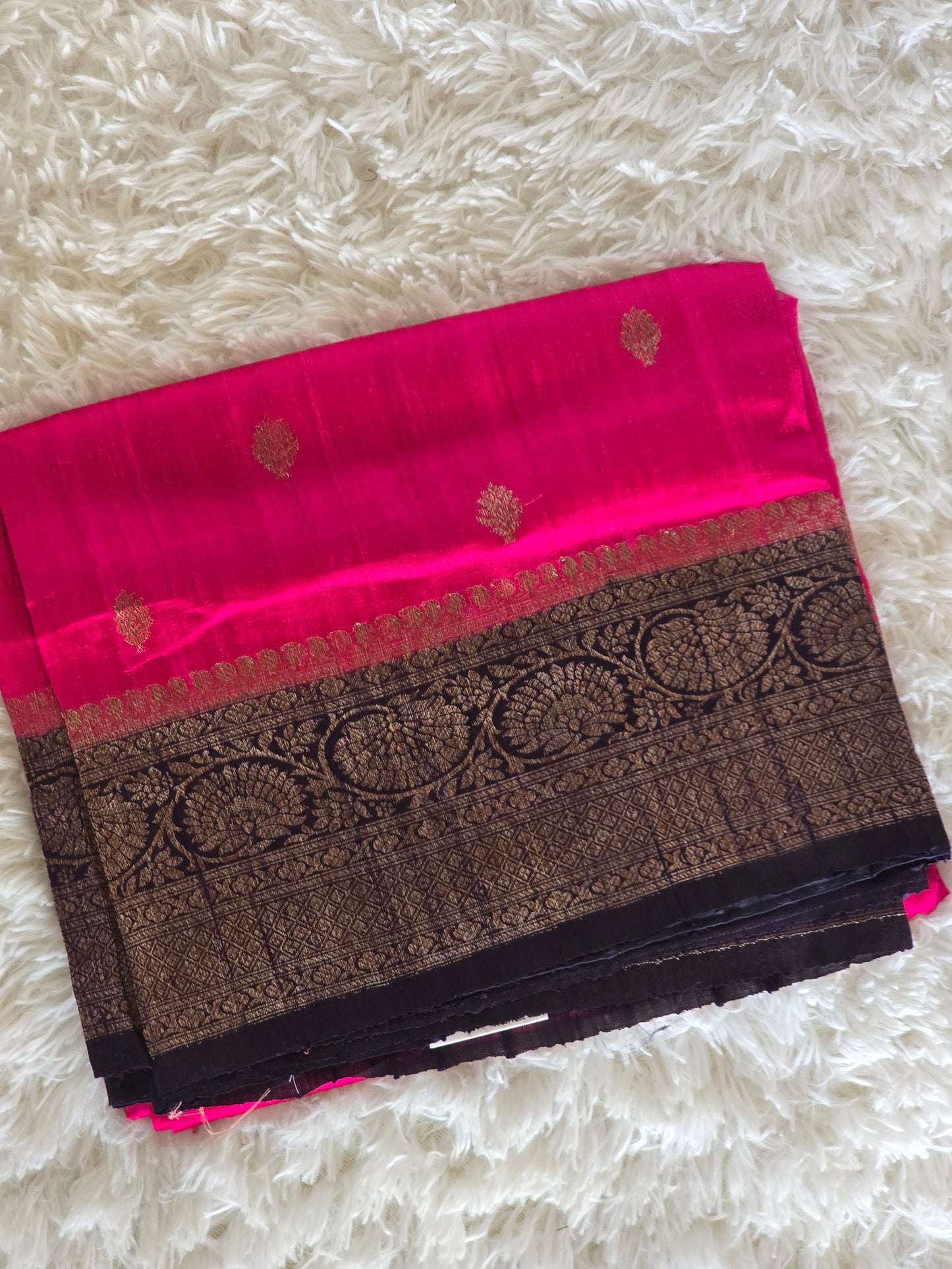 Tussar raw silk saree with banarasi border- contrast blouse (blue)
