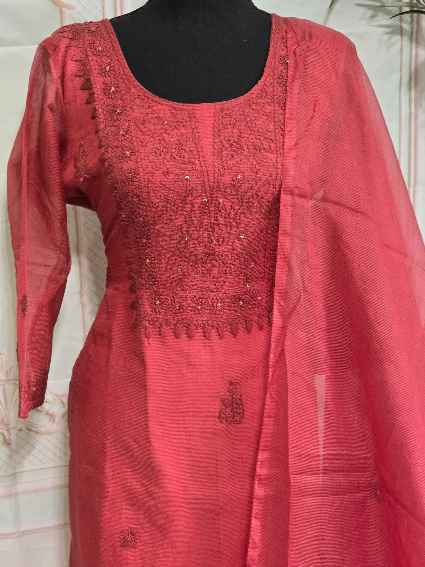 Net kotta 3 pc salwar suit set (brick brown)
