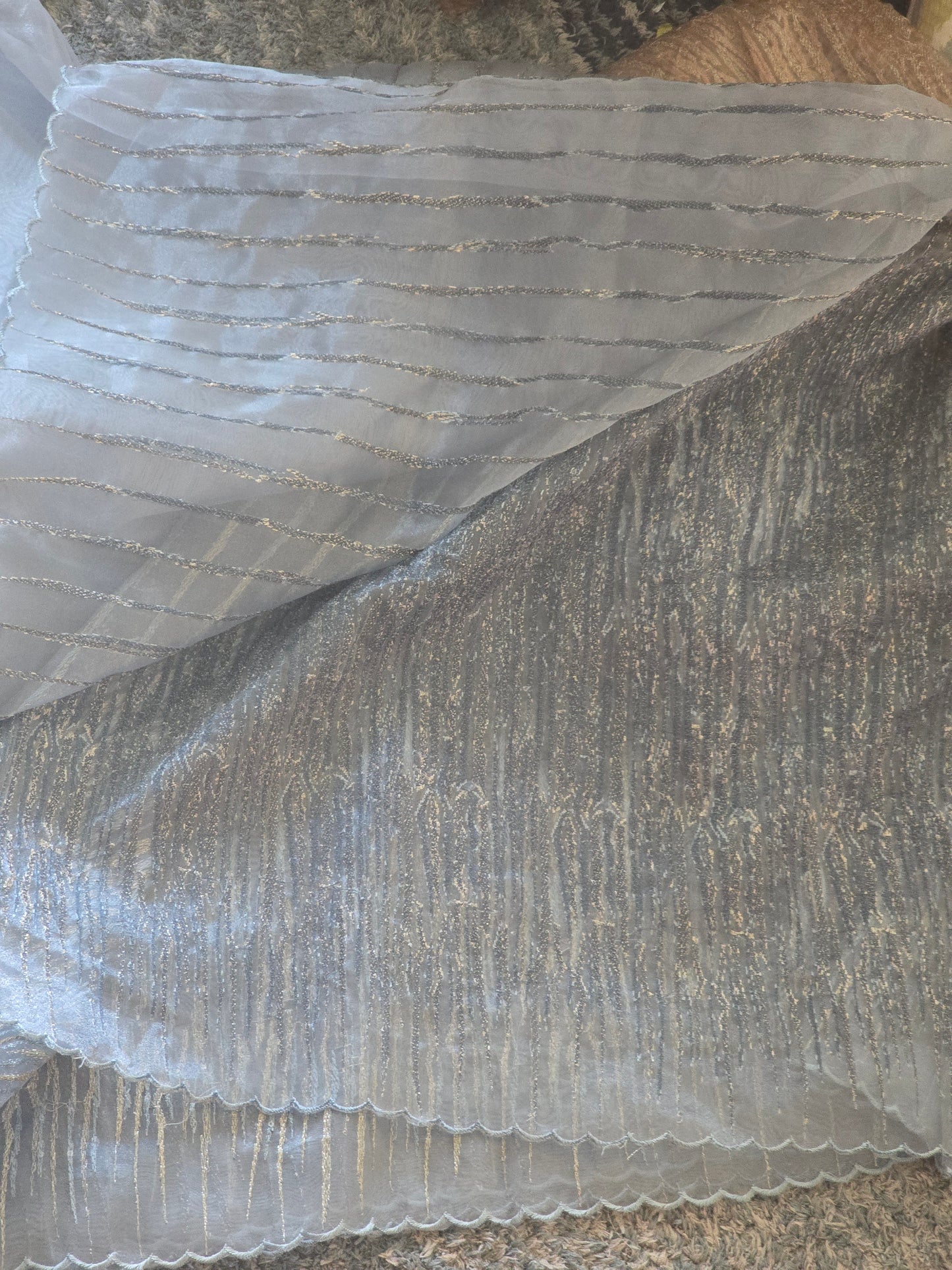 Pure organza designer saree with stitched blouse (Greyish blue  tone)