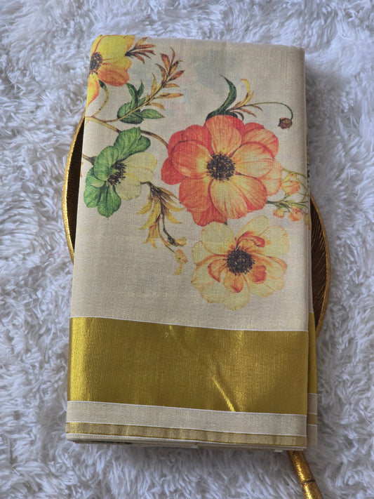 Kerala saree with floral print- BP