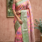 Crushed semi tussar silk saree with floral design- stitched blouse