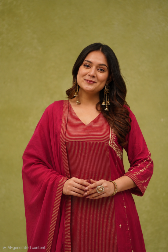 Mul chanderi 3 pc salwar suit set- party wear