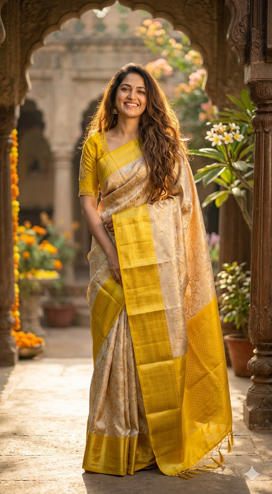 Semi tissue saree with stitched blouse