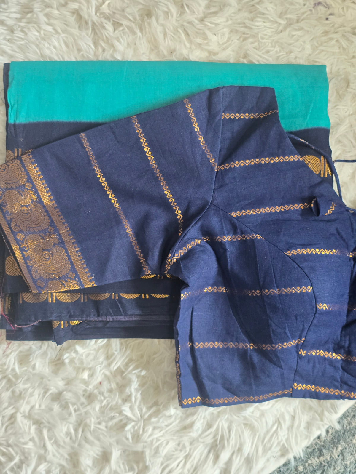 Chettinad cotton saree with stitched blouse( contrast)