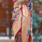 Katan dupion silk saree with digital kalamkari print with muniya weaving border- stitched blouse