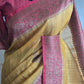 Tussar banarasi saree with stitched blouse ( yellow- watermelon)