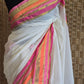 Mul cotton saree with multicolor border (fall and pico done)NO Blouse piece