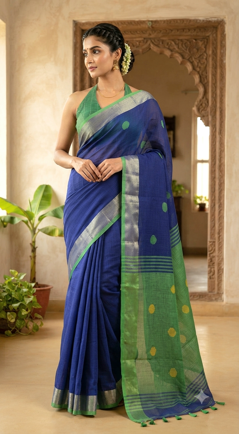 Semi linen saree with stitched blouse