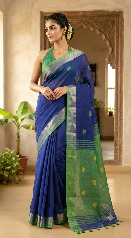 Semi linen saree with stitched blouse