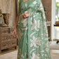 Turquish organza saree (sage green) with applique work- stitched blouse