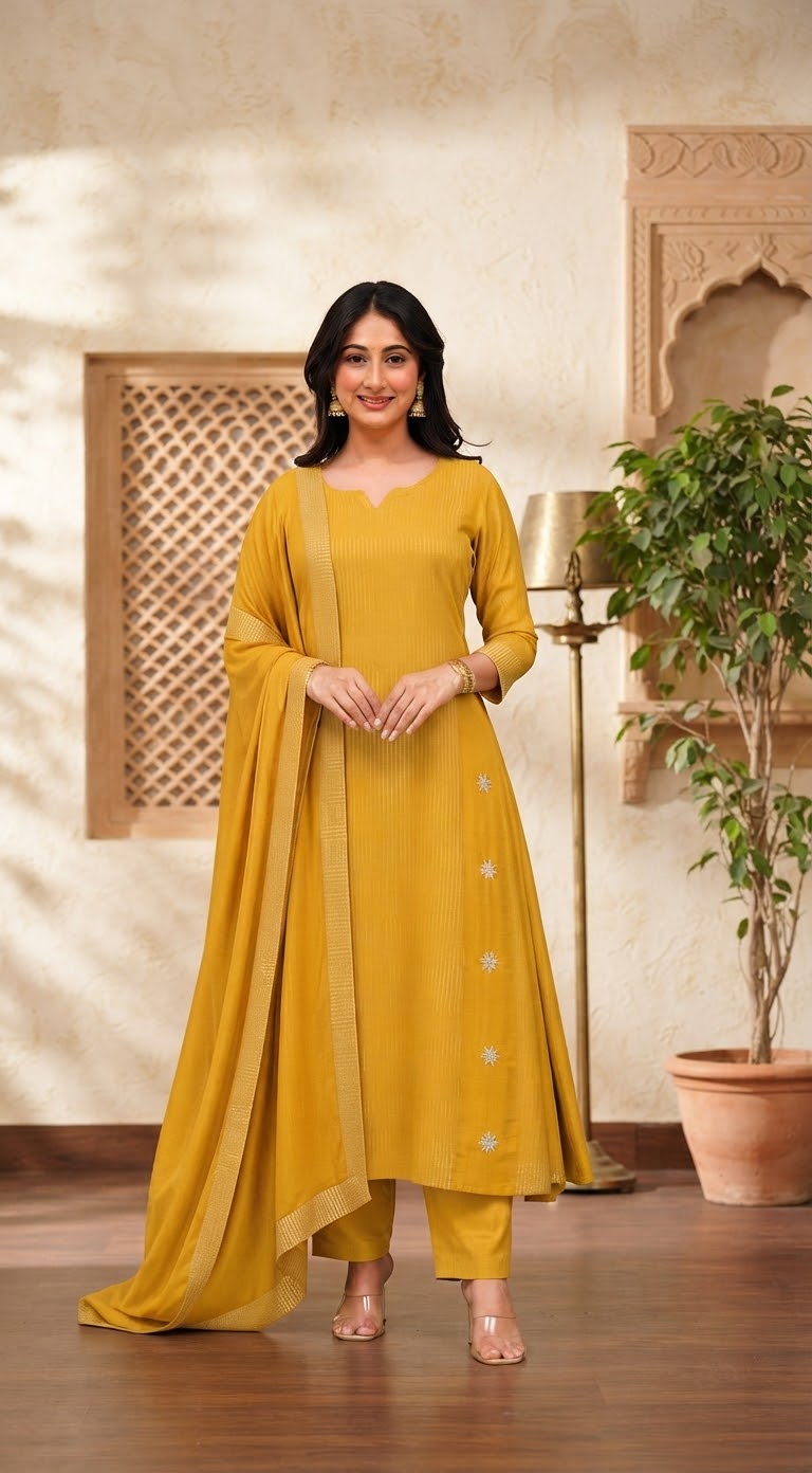 Mul chanderi 3 pc salwar suit set