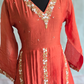 Malai chanderi 3 pc salwar suit set-Rusty orange shade
