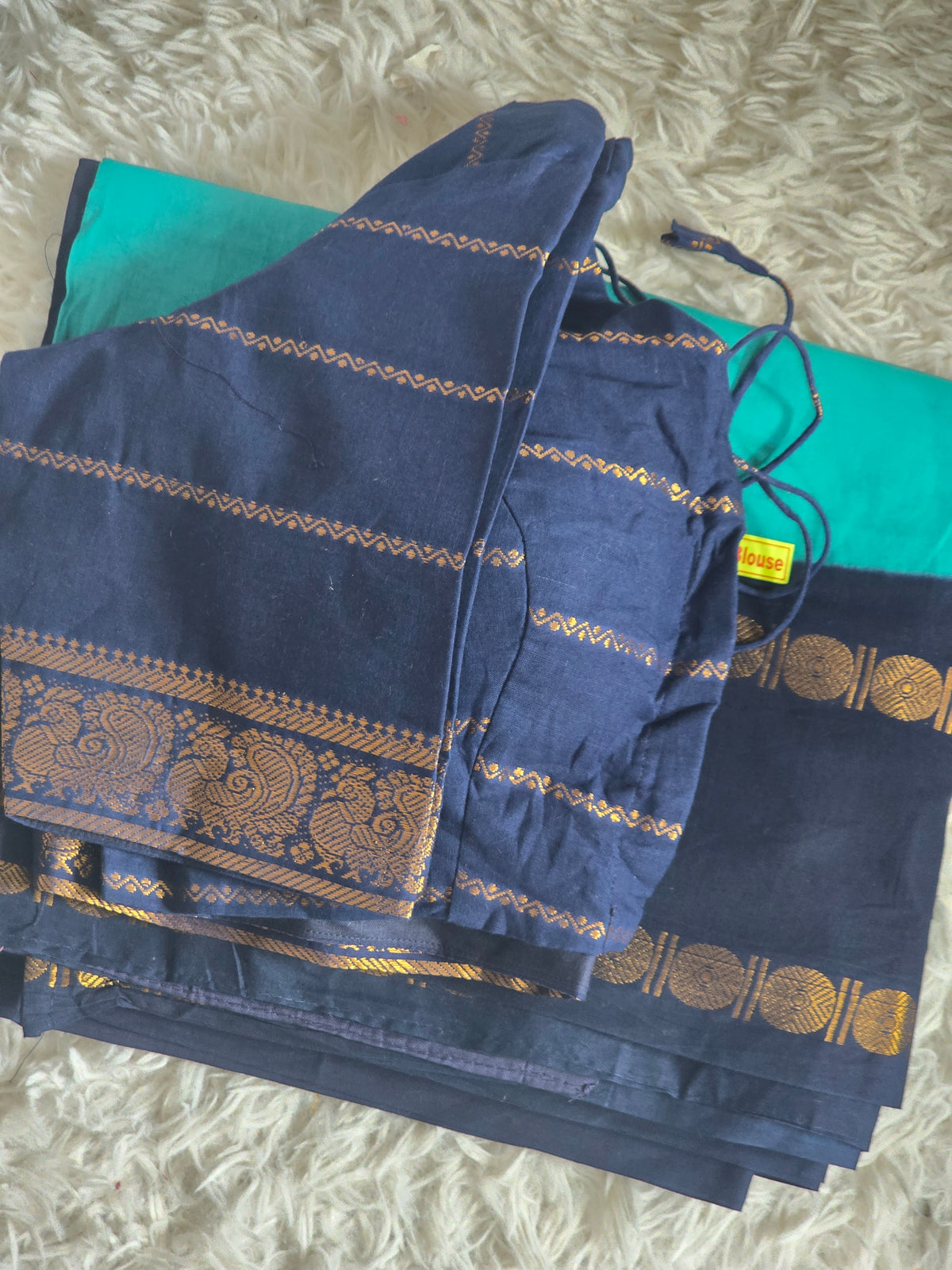 Chettinad cotton saree with stitched blouse( contrast)