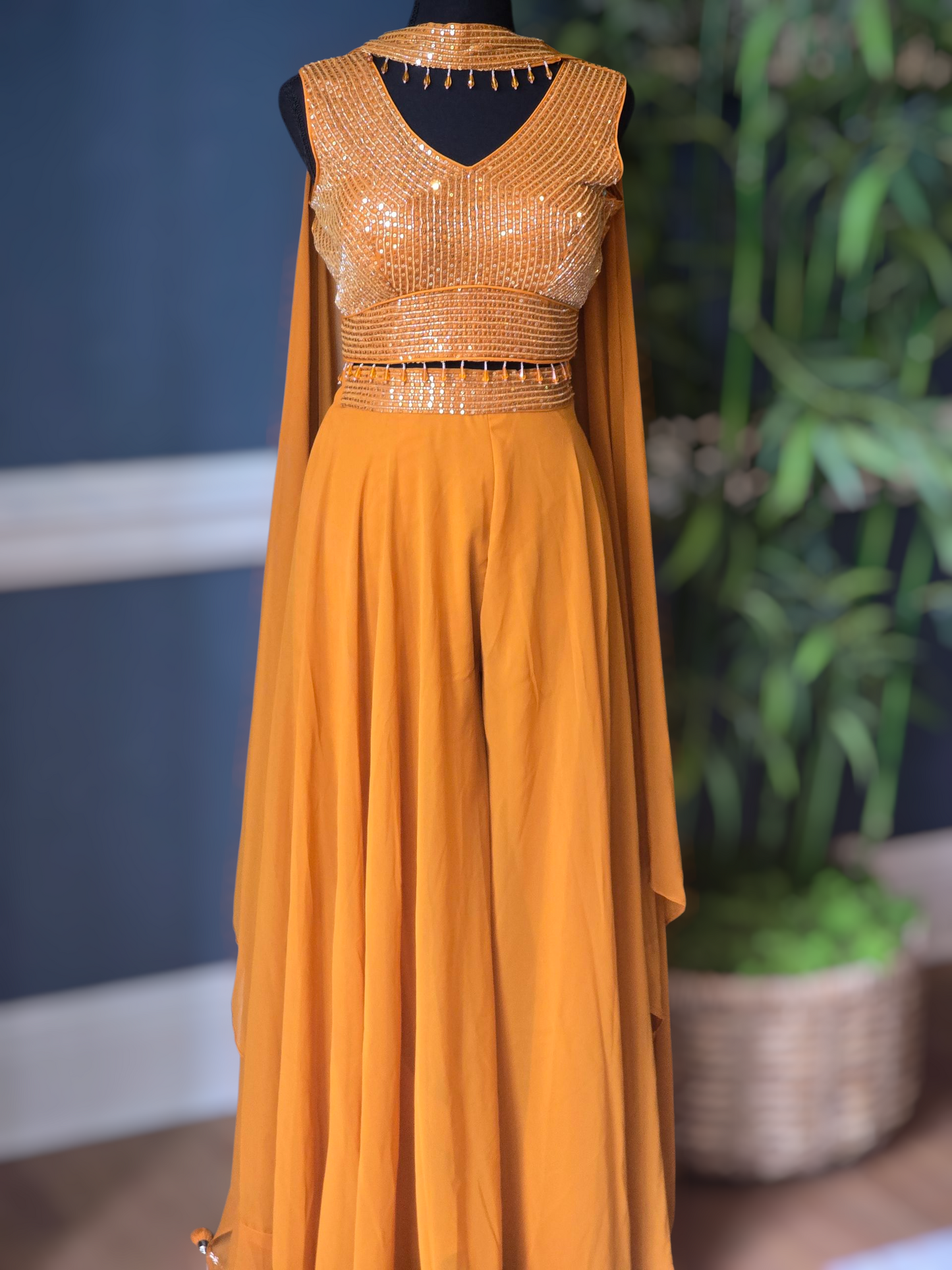 Flayered palazo 3 pc party wear set(turmeric yellow)