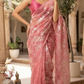 Turquish organza saree (baby pink) with applique work- stitched blouse