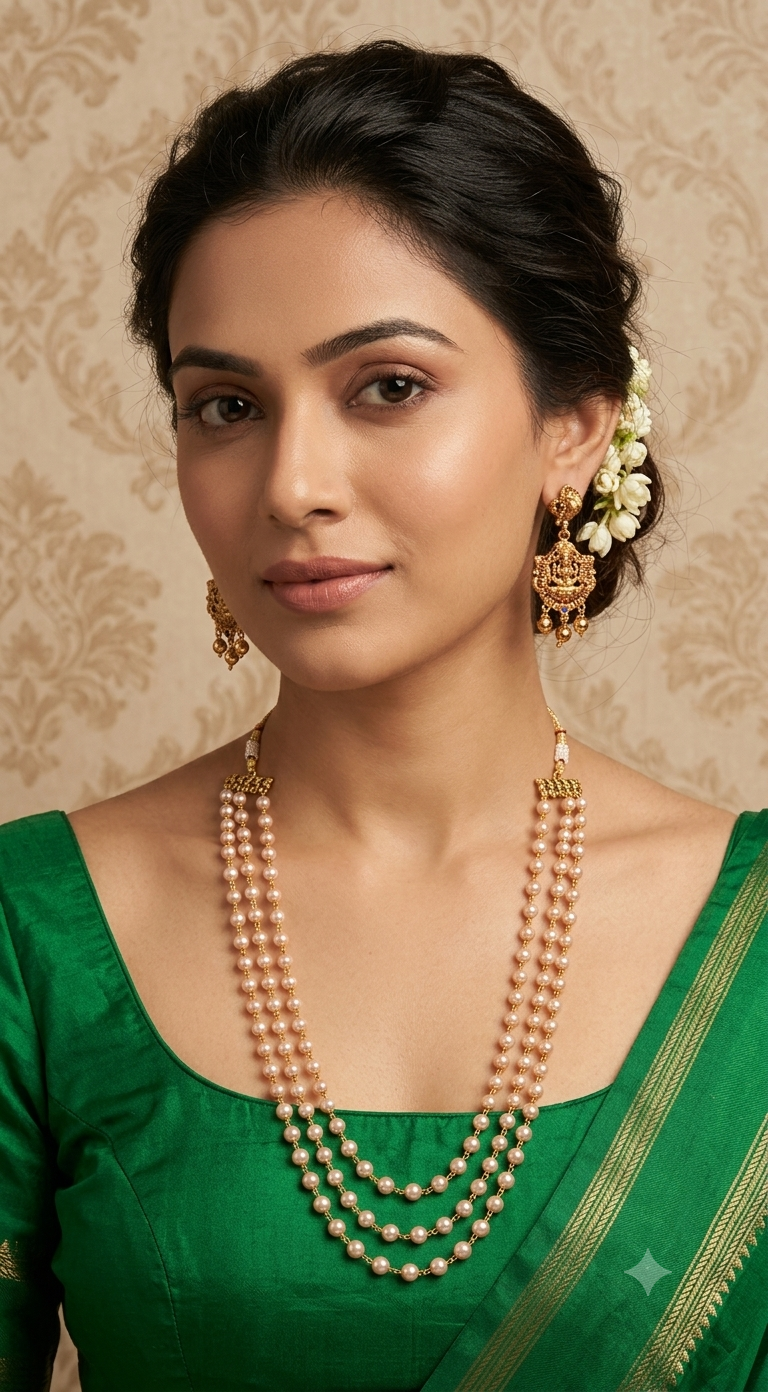 3 layer pearl set with earrings