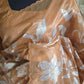 Turquish organza saree ( burnt orange) with applique work- stitched blouse