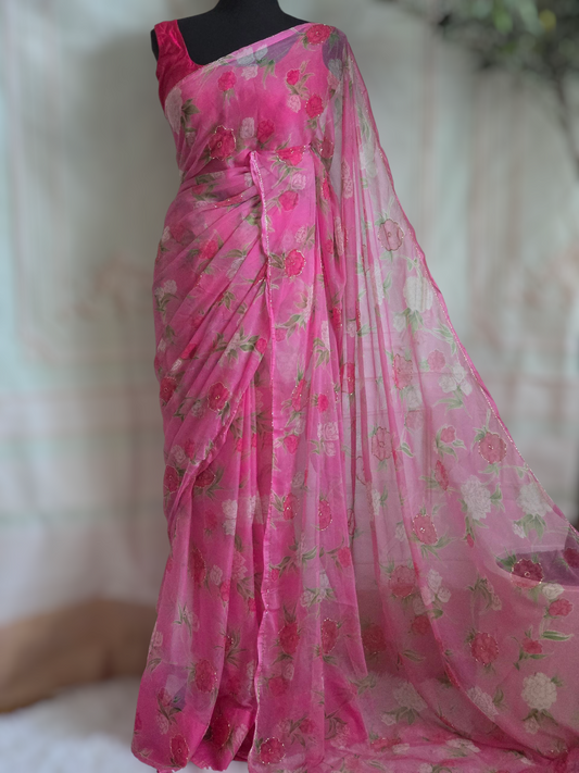 Light weight crape georgette saree with floral design NoBp
