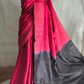 Pure jute silk saree with stitched blouse (sleevless black stripes)