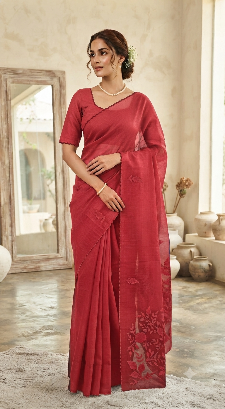 Kota cotton saree with applique design- stitched blouse