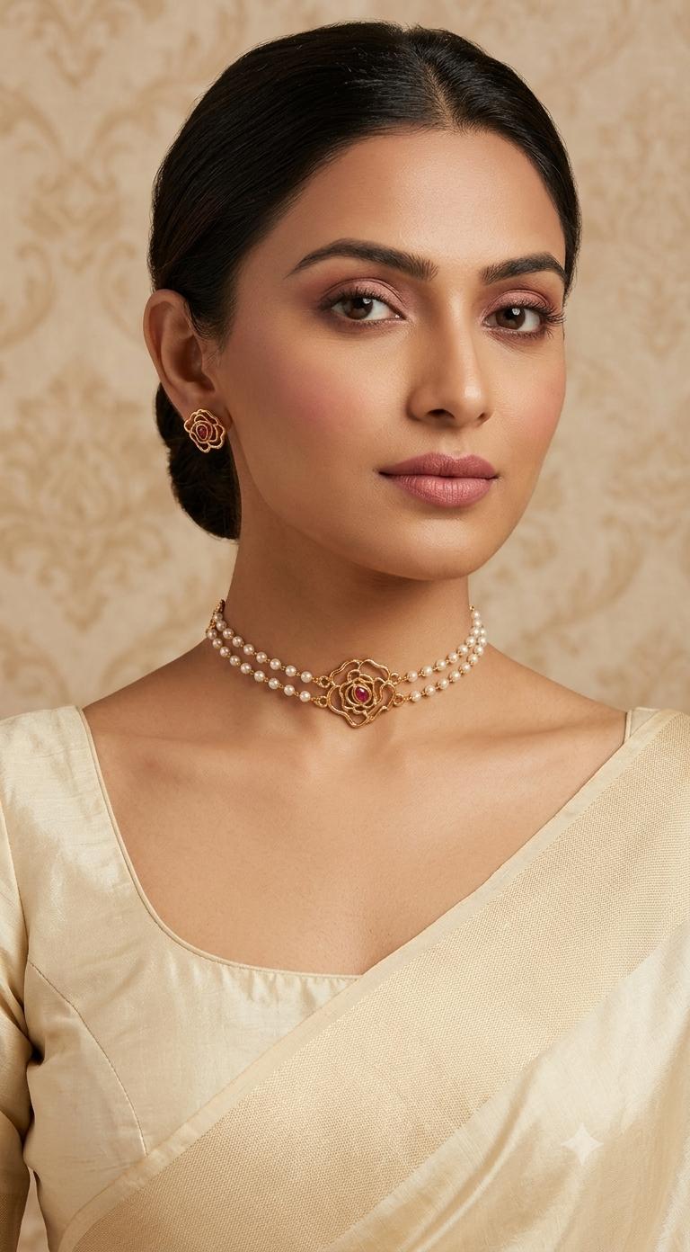 Flower pearl choker