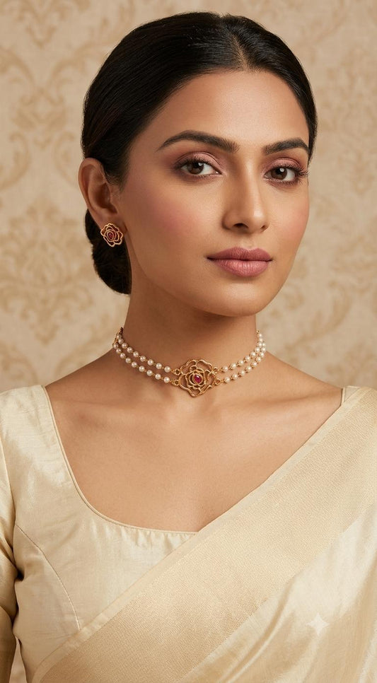 Flower pearl choker