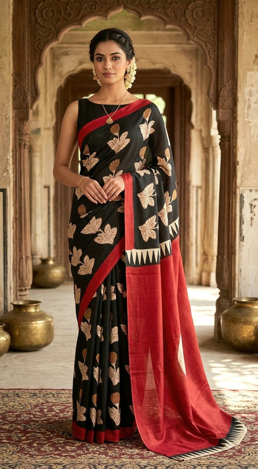 Modal silk saree with block print-BP