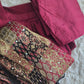Semi raw silk 3 pc salwar suit set-Maroon