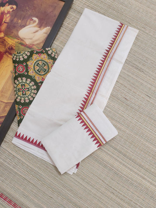 Premium cotton set mund with temple border without blouse